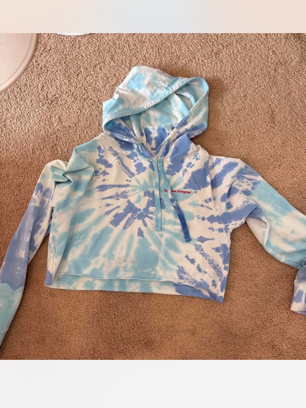 Spiritual gangster Cropped Tie-Dye Hoodie Sweatshirt - Light Blue